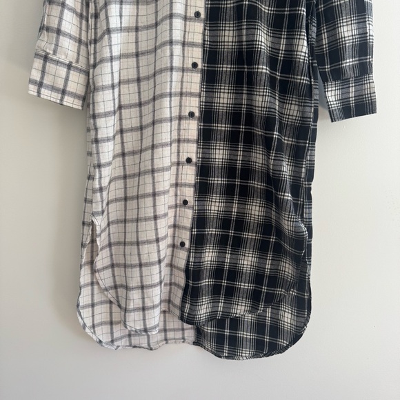 Steve Madden Rae Midi Shirt Dress Flannel in Multi Plaid Black White Size Small - Picture 4 of 9